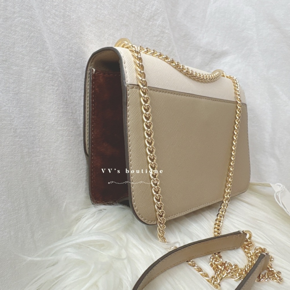 NWT Tory Burch Colorblock Shoulder Bag Crossbody Brie Almond Cold Brew 159976 - Picture 7 of 9